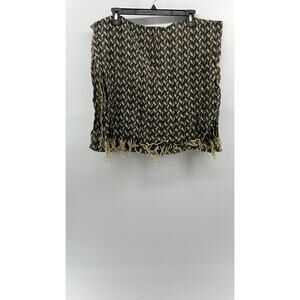 UNBRANDED Women's Brown-Beige Printed Fringe Knit Scarf SZ OS